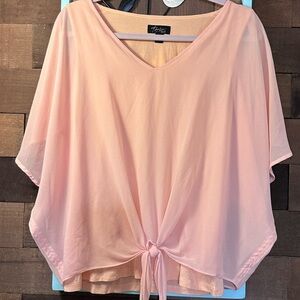Thalia Sodi Peach Tie-Front Flutter Cut-out Sleeve Blouse